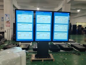 three 55 inch portrait screens integrated into outdoor metro digital signage