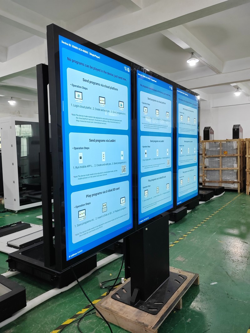 three-screen standing outdoor display during factory testing